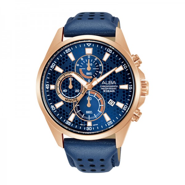 Alba AM3878X1 Rosegold Blue Leather Chronograph Man